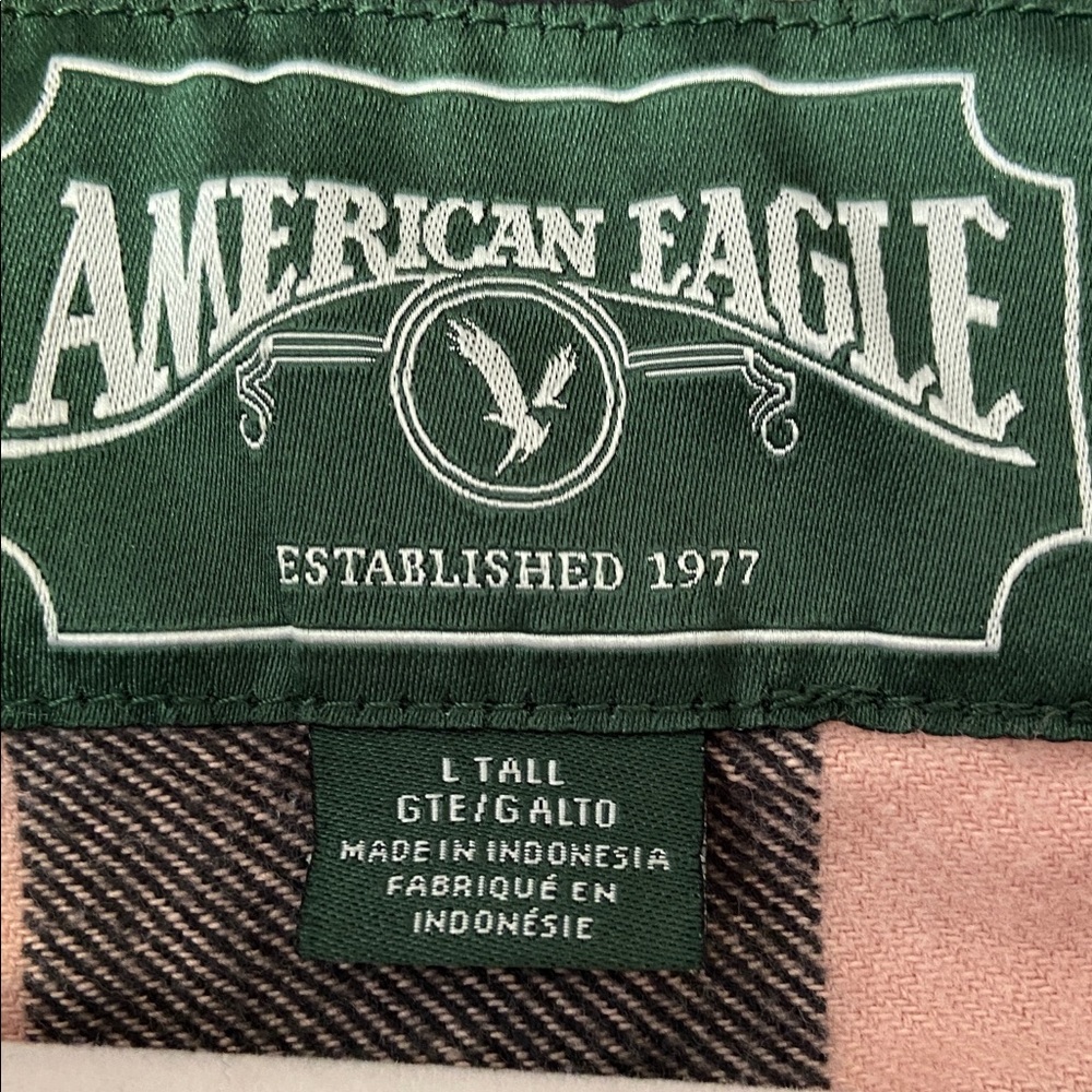 American Eagle Upcycled Flannel Led Zeppelin Patch Shirt Denim Pocket Large - Picture 11 of 13